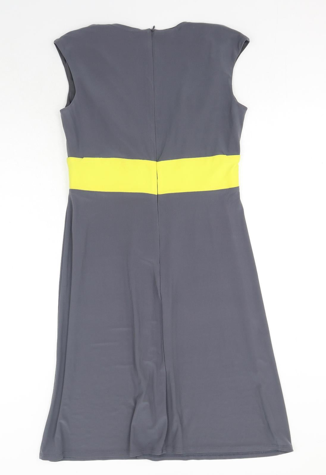 Tiana B Womens Grey Colourblock Cotton A-Line Size 12 V-Neck Zip