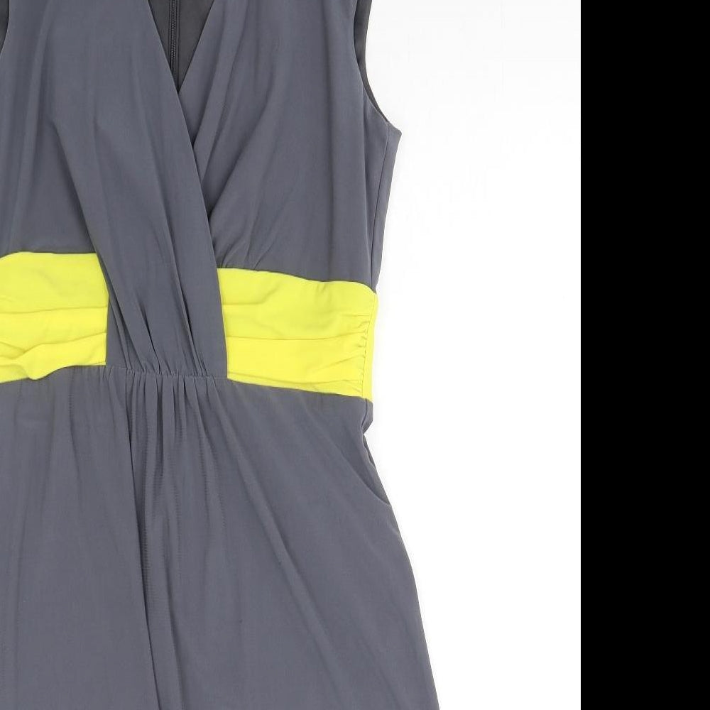 Tiana B Womens Grey Colourblock Cotton A-Line Size 12 V-Neck Zip