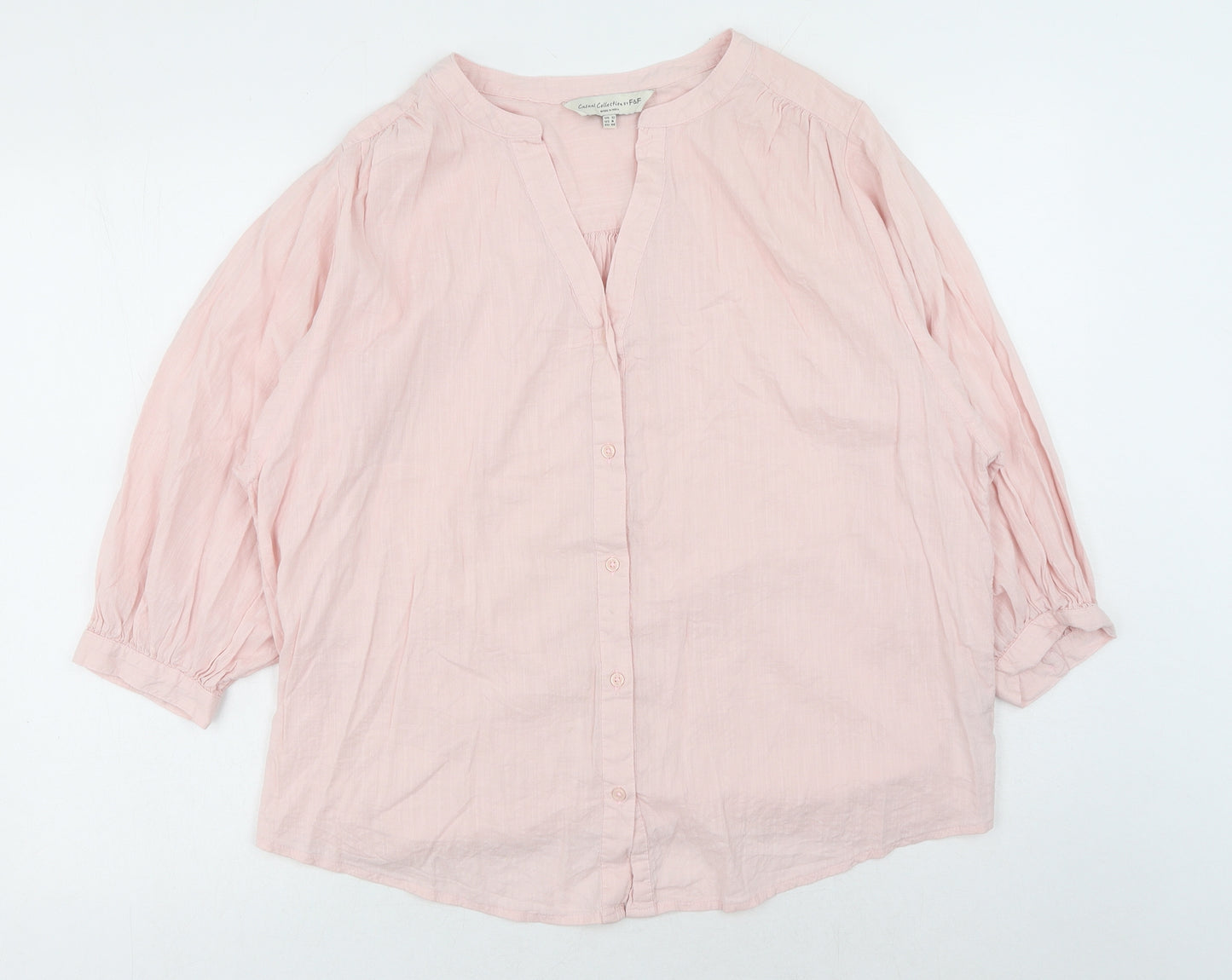 F&F Womens Pink Cotton Basic Blouse Size 12 V-Neck