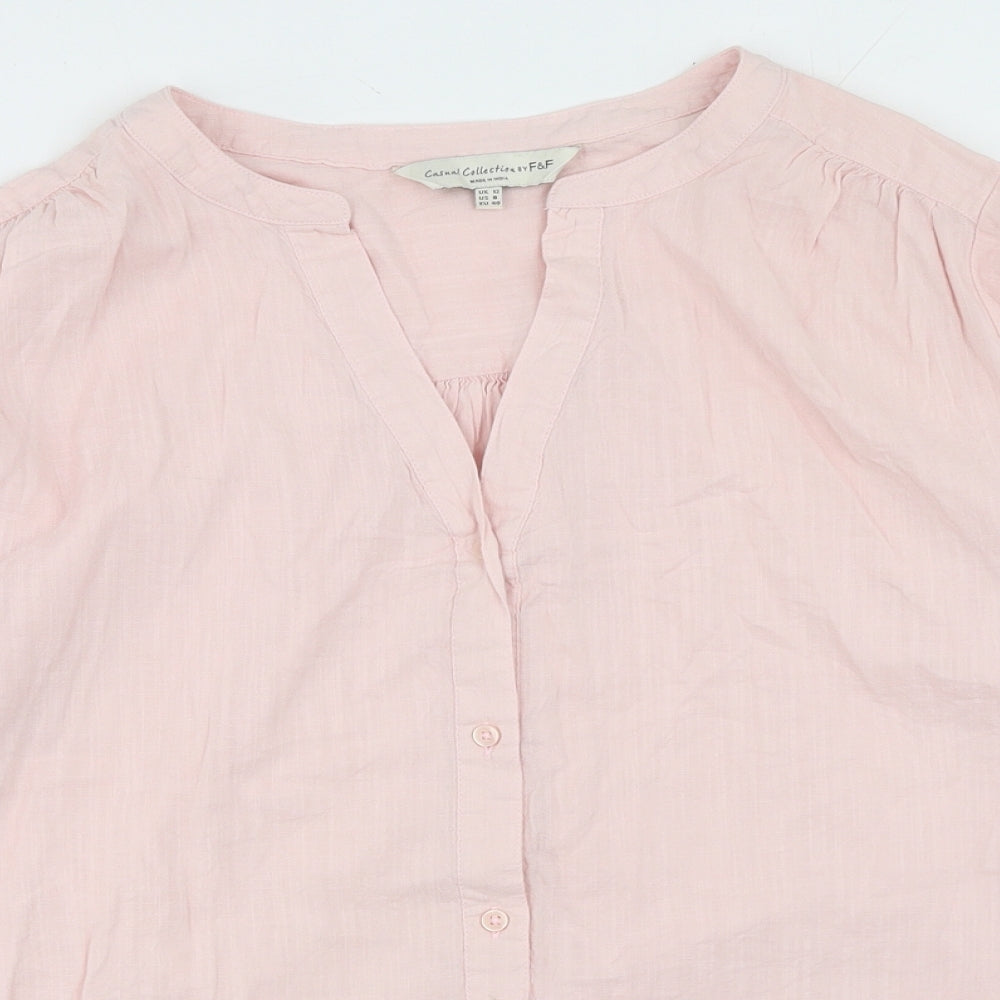 F&F Womens Pink Cotton Basic Blouse Size 12 V-Neck