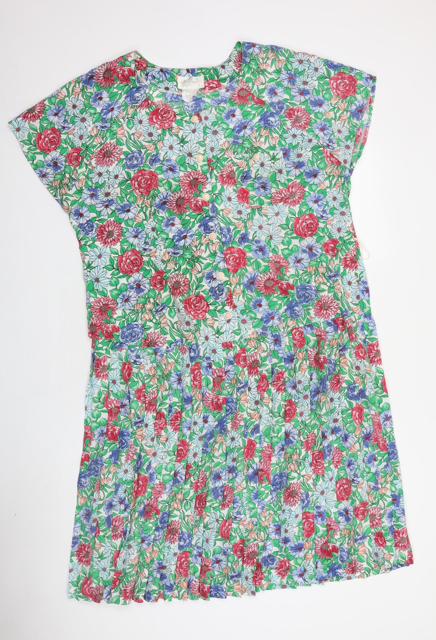 Preworn Womens Multicoloured Floral Polyester A-Line Size XL Round Neck Button