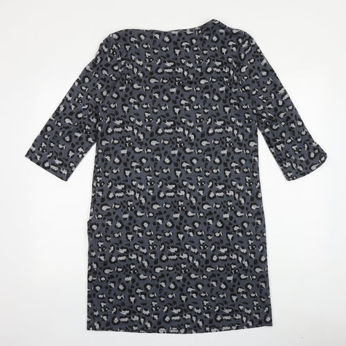 TU Womens Grey Animal Print 100% Cotton A-Line Size 12 Round Neck Pullover - Leopard Pattern