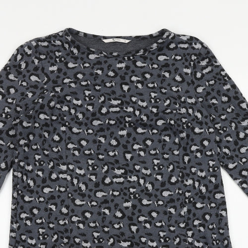 TU Womens Grey Animal Print 100% Cotton A-Line Size 12 Round Neck Pullover - Leopard Pattern