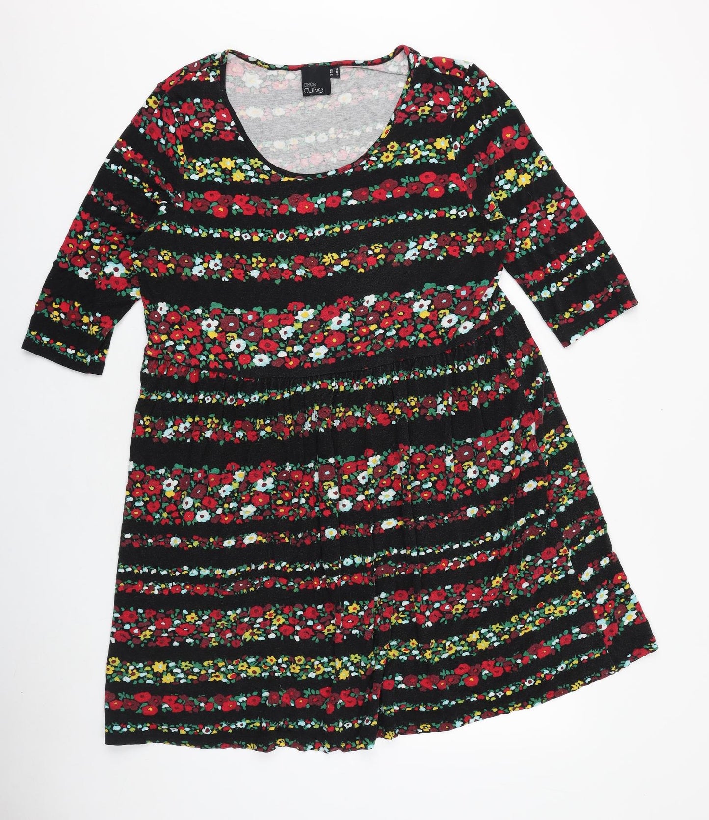 ASOS Womens Black Floral 100% Cotton Fit & Flare Size 22 Scoop Neck Pullover