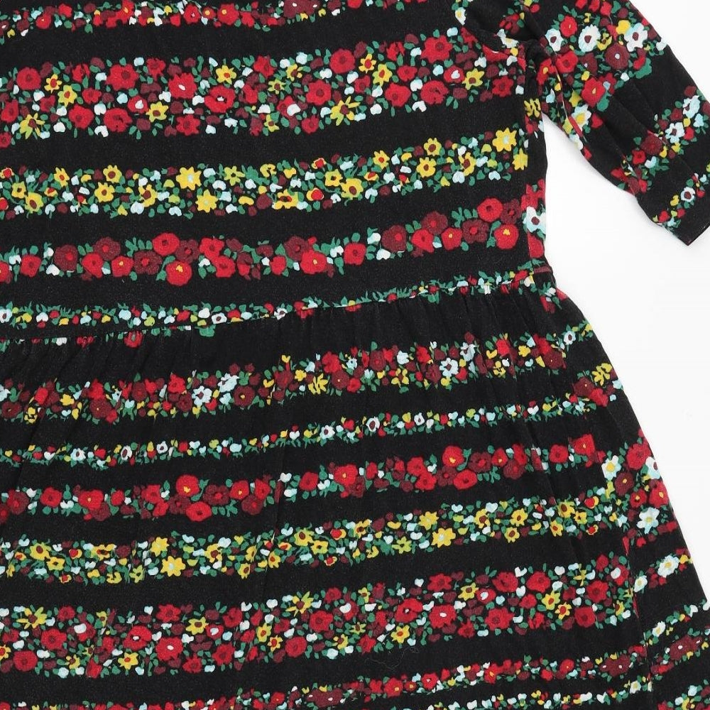 ASOS Womens Black Floral 100% Cotton Fit & Flare Size 22 Scoop Neck Pullover