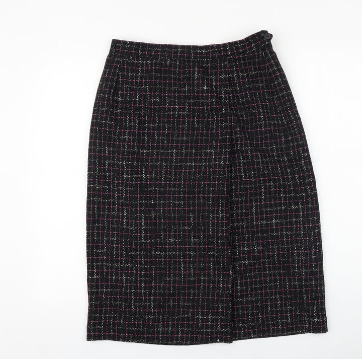LUCIA Womens Black Plaid Cotton Straight & Pencil Skirt Size 14 Zip
