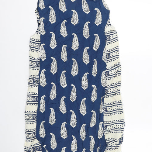 ASOS Womens Blue Geometric Polyester Tank Dress Size 12 Round Neck Pullover