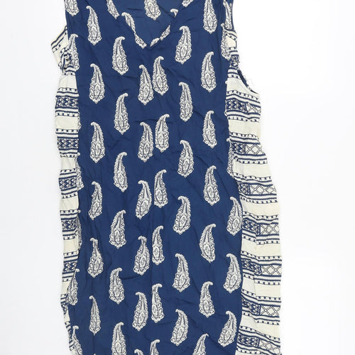 ASOS Womens Blue Geometric Polyester Tank Dress Size 12 Round Neck Pullover
