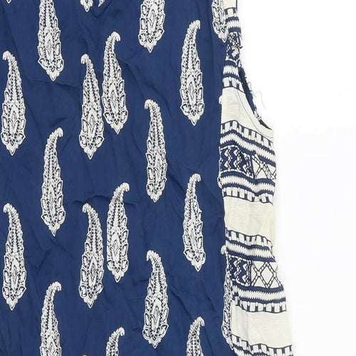 ASOS Womens Blue Geometric Polyester Tank Dress Size 12 Round Neck Pullover