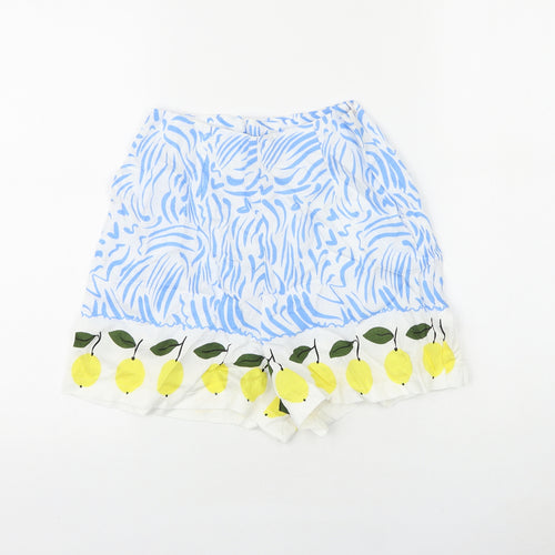 Preworn Womens Blue Geometric 100% Cotton Culotte Shorts Size 24 in Regular Zip - Lemon Print