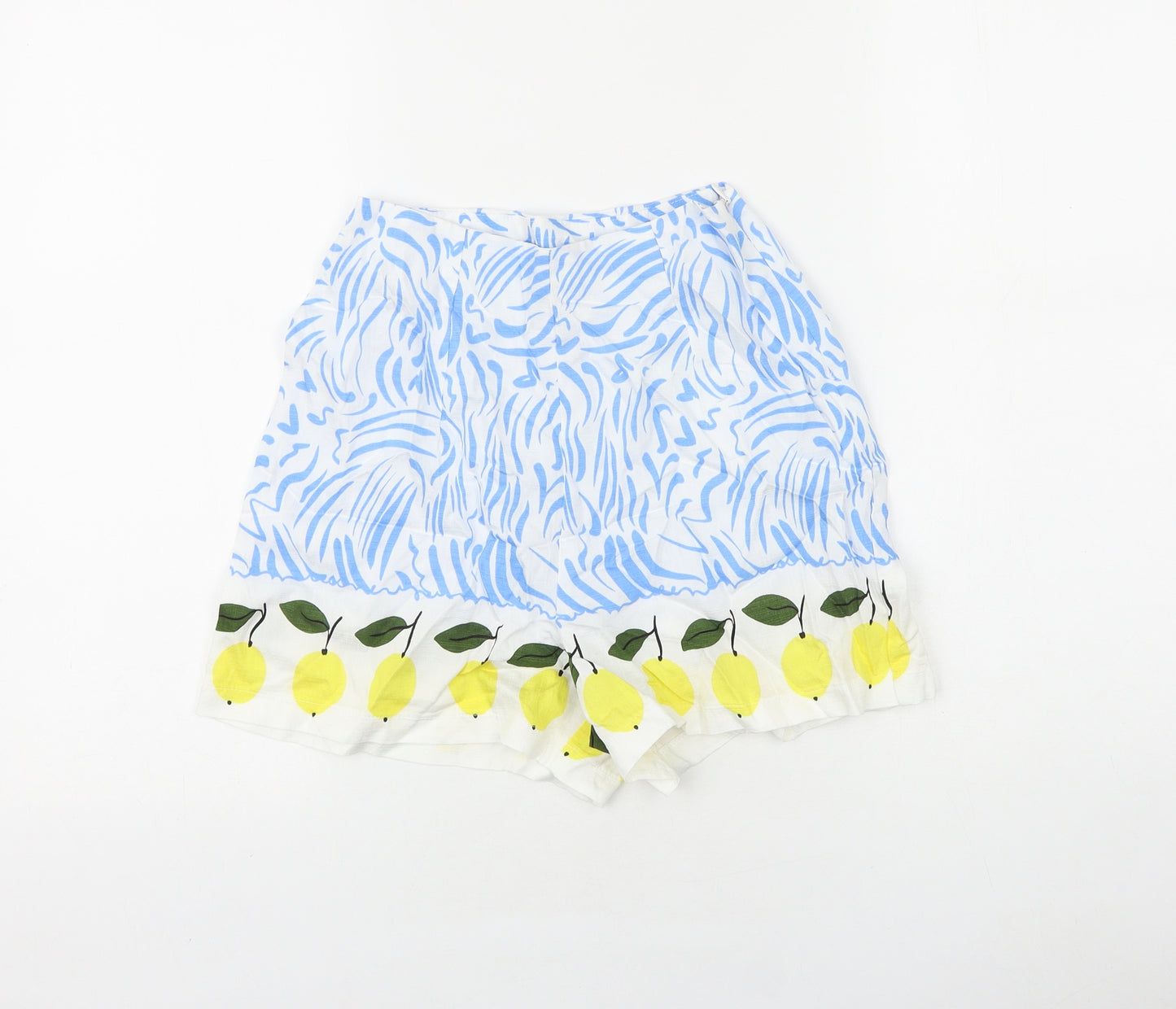 Preworn Womens Blue Geometric 100% Cotton Culotte Shorts Size 24 in Regular Zip - Lemon Print