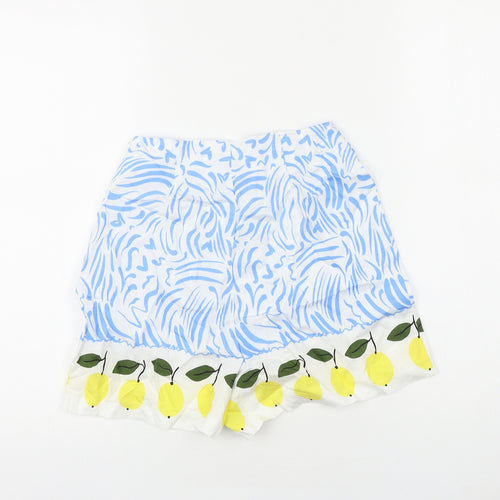 Preworn Womens Blue Geometric 100% Cotton Culotte Shorts Size 24 in Regular Zip - Lemon Print