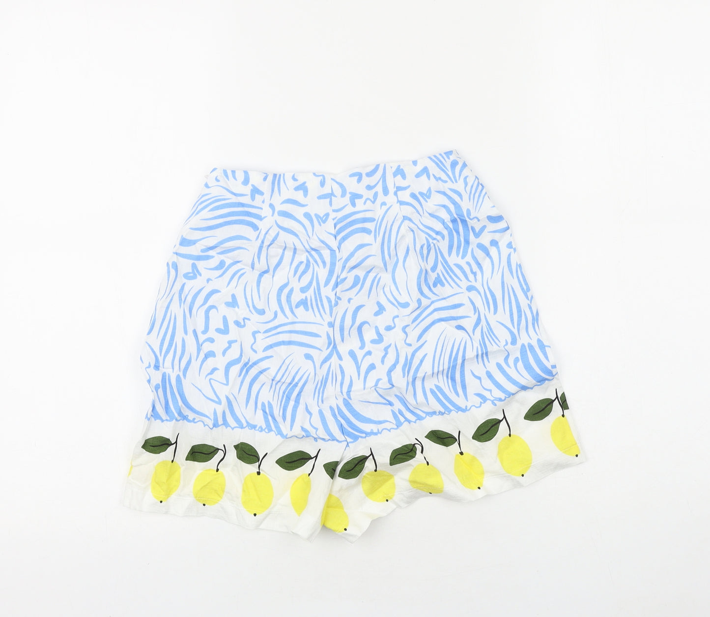 Preworn Womens Blue Geometric 100% Cotton Culotte Shorts Size 24 in Regular Zip - Lemon Print