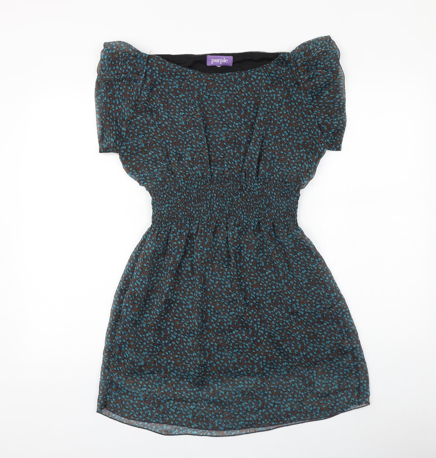 Purple Womens Green Geometric Polyester Fit & Flare Size 12 Boat Neck Pullover