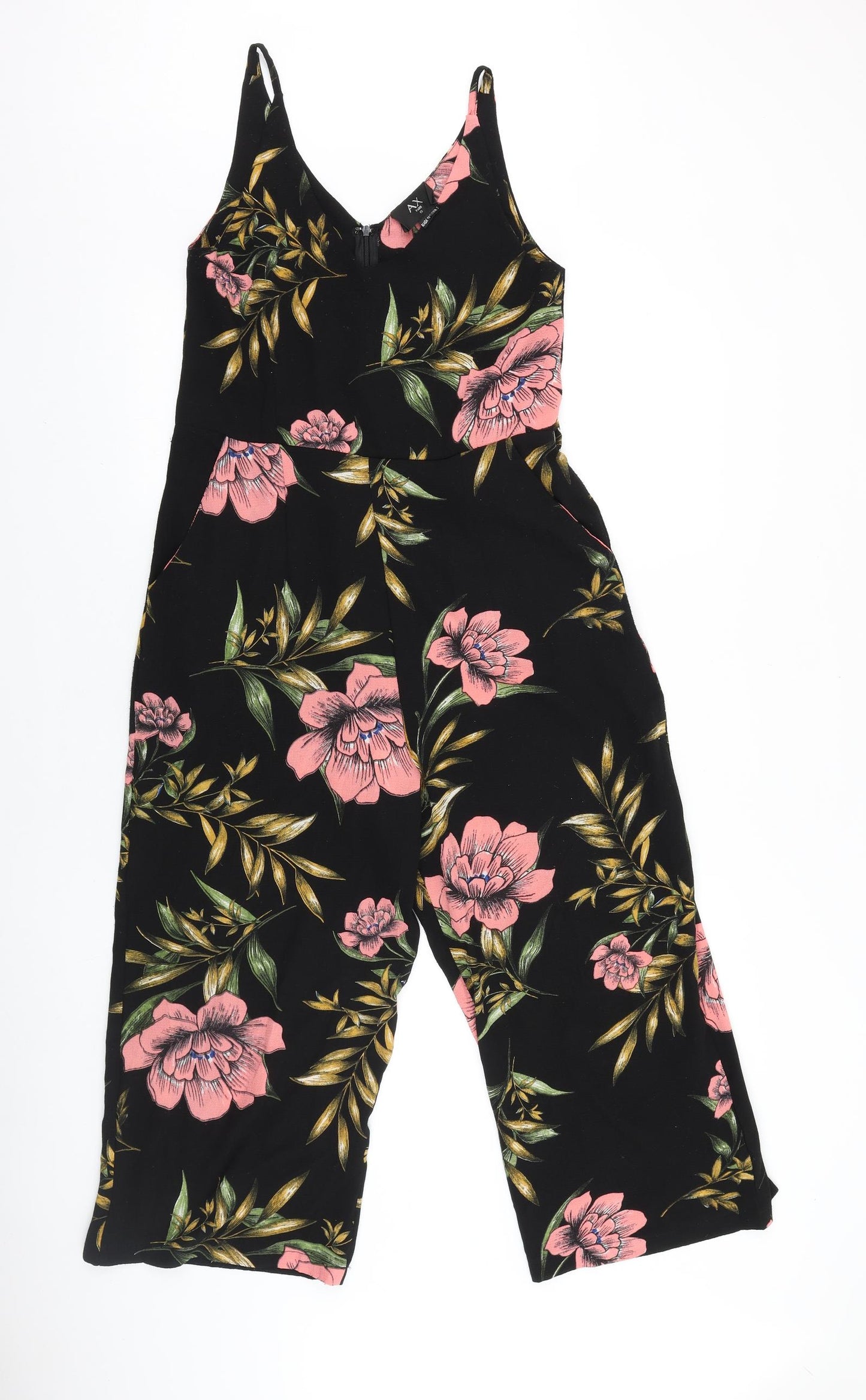 AX Paris Womens Black Floral Polyester Jumpsuit One-Piece Size 10 L17 in Zip