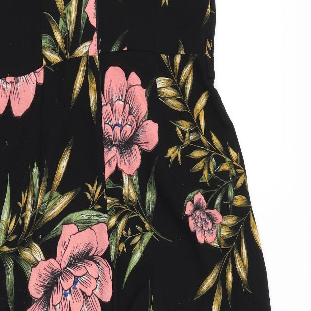 AX Paris Womens Black Floral Polyester Jumpsuit One-Piece Size 10 L17 in Zip