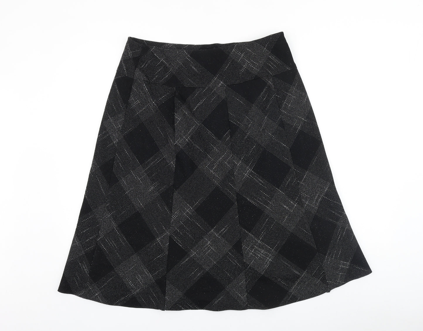 Marks and Spencer Womens Black Plaid Polyester Swing Skirt Size 14