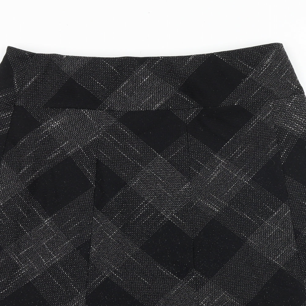 Marks and Spencer Womens Black Plaid Polyester Swing Skirt Size 14