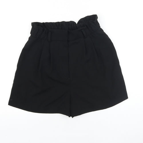 H&M Womens Black Polyester Paperbag Shorts Size 8 L3 in Regular Zip