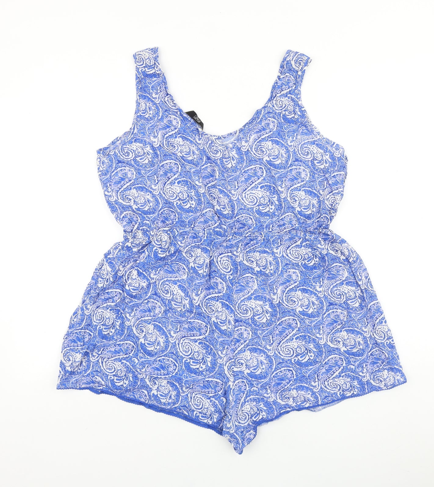 F&F Womens Blue Geometric Viscose Playsuit One-Piece Size 14 Pullover