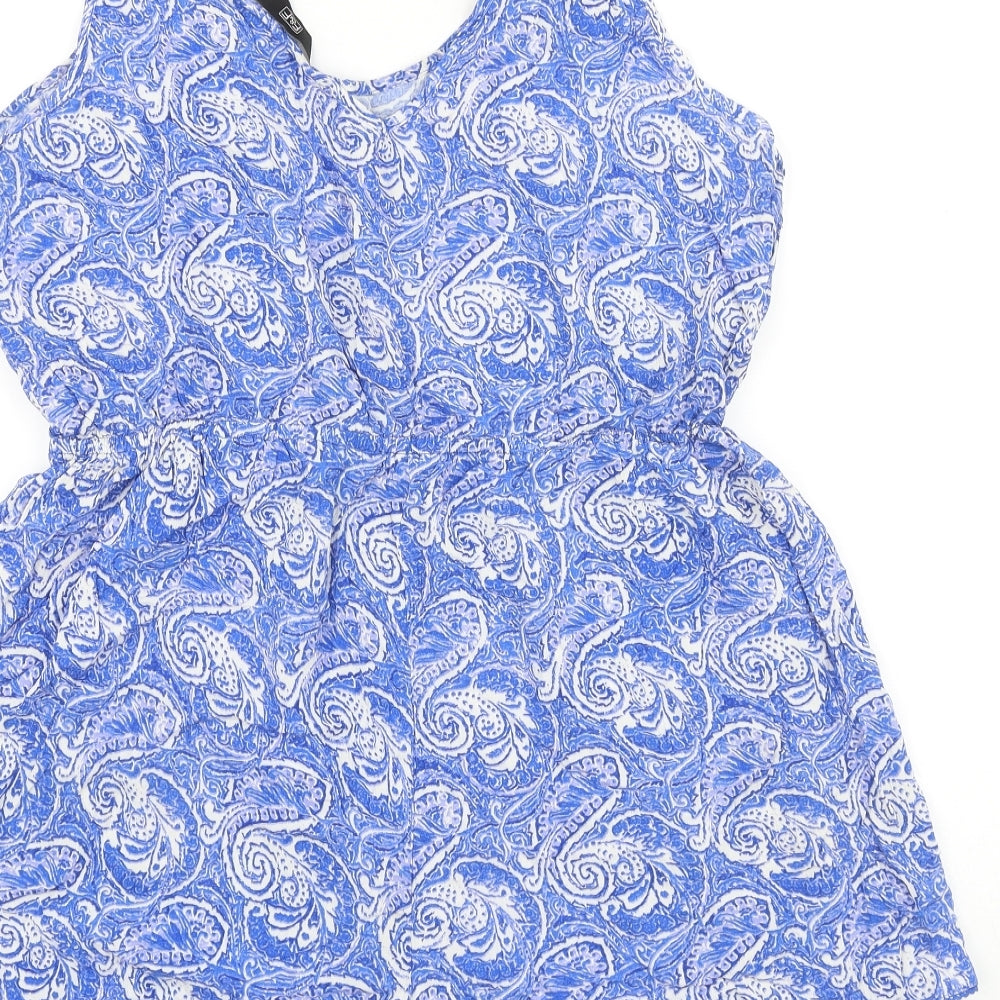 F&F Womens Blue Geometric Viscose Playsuit One-Piece Size 14 Pullover