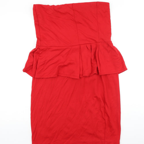 Mango Womens Red Viscose Shift Size 16 Off the Shoulder Zip