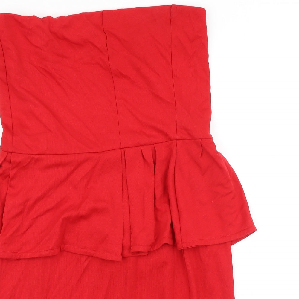 Mango Womens Red Viscose Shift Size 16 Off the Shoulder Zip