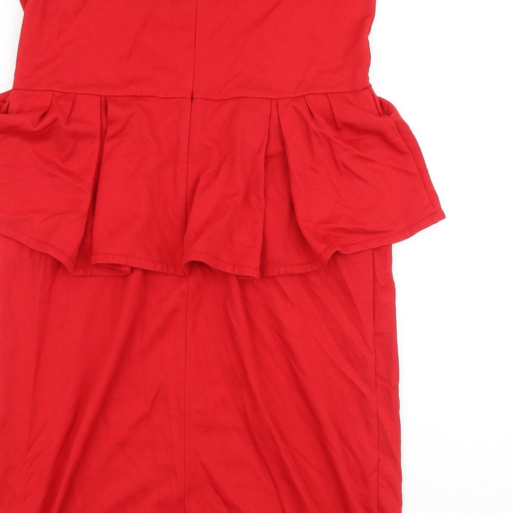 Mango Womens Red Viscose Shift Size 16 Off the Shoulder Zip