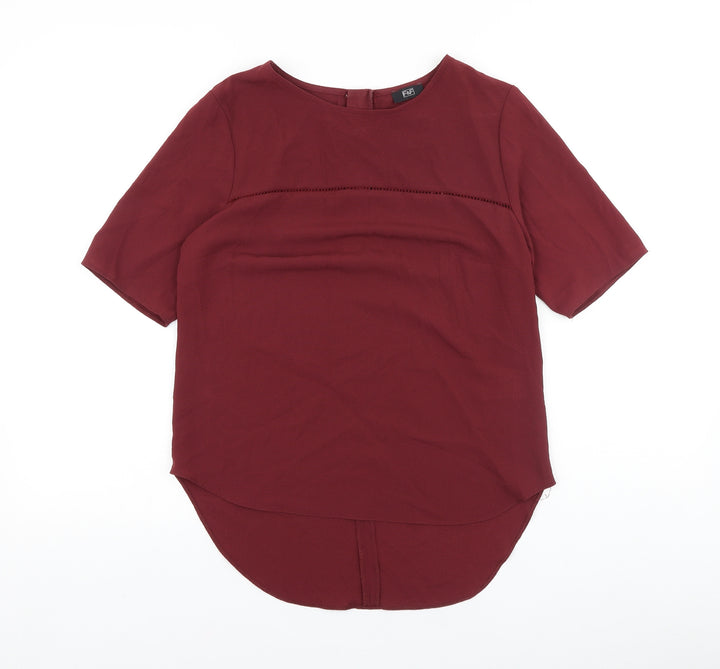 F&F Womens Red Polyester Basic Blouse Size 8 Boat Neck