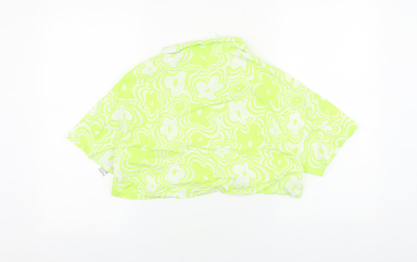 Bershka Womens Green Floral 100% Cotton Cropped Blouse Size 10 Collared