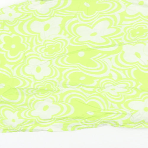 Bershka Womens Green Floral 100% Cotton Cropped Blouse Size 10 Collared