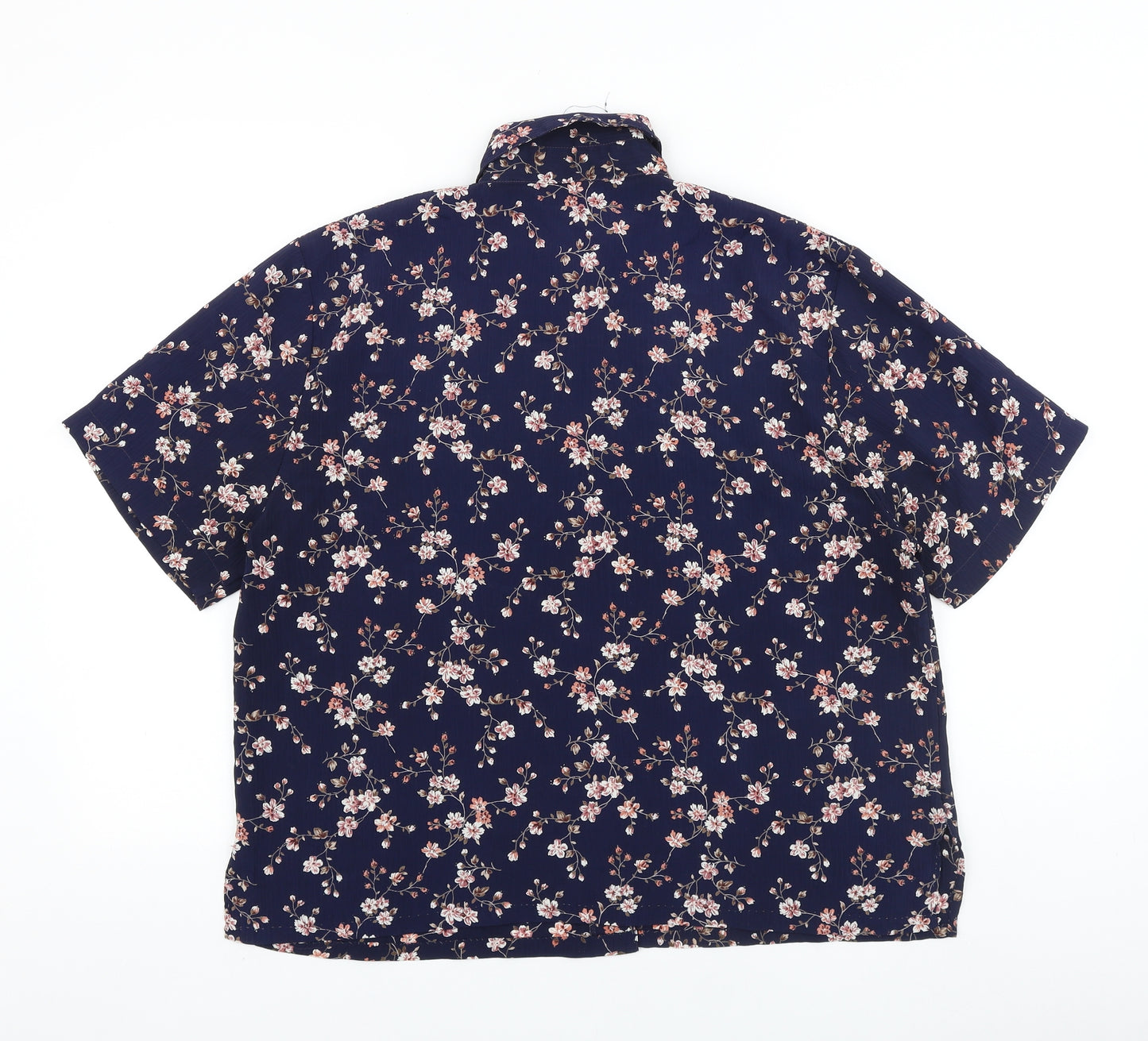 George Womens Blue Floral Polyester Basic Button-Up Size 12 Collared
