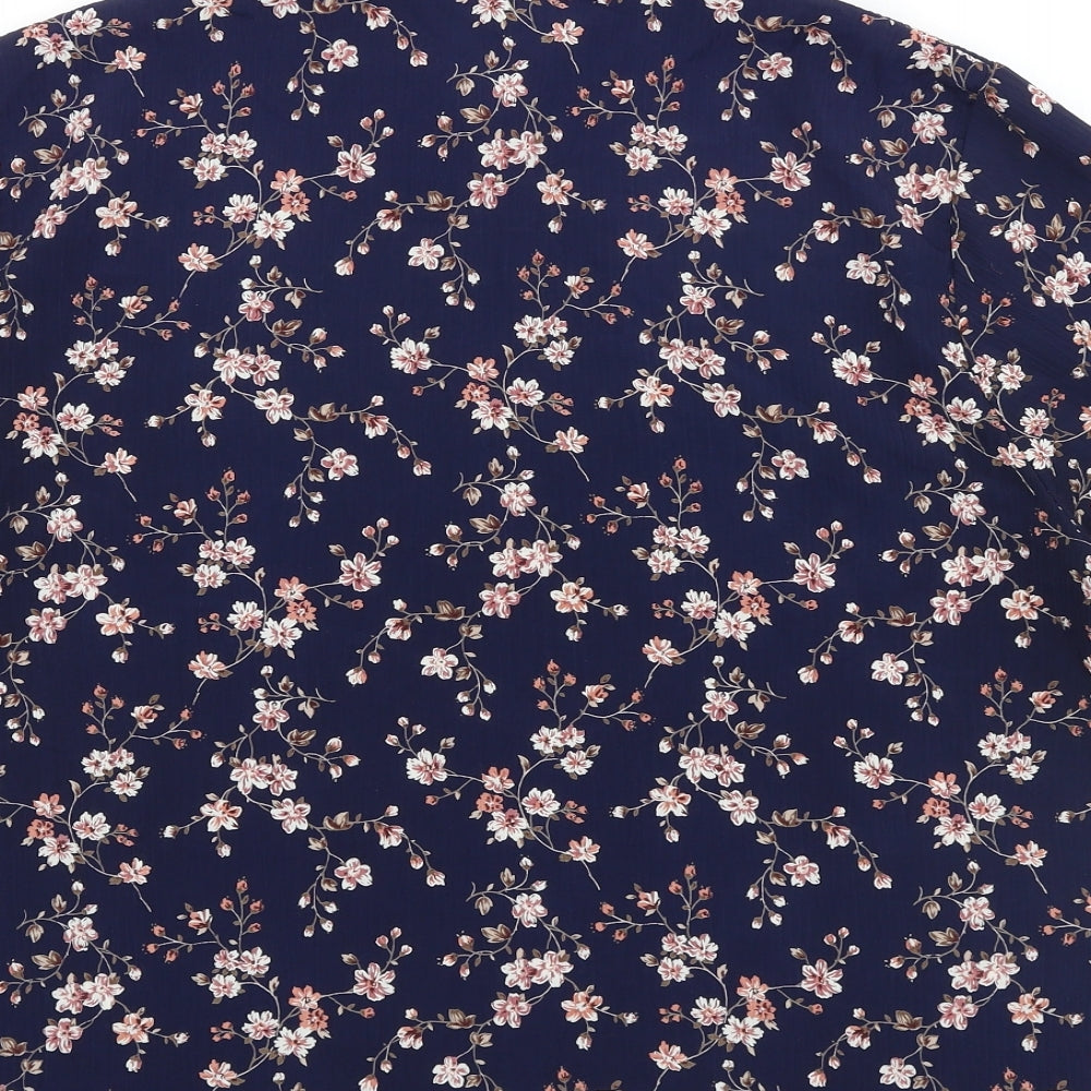 George Womens Blue Floral Polyester Basic Button-Up Size 12 Collared