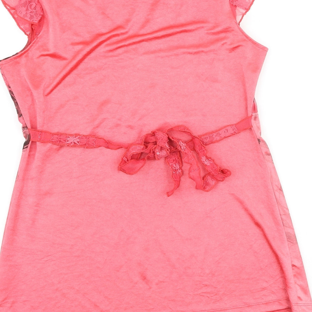 Marks and Spencer Womens Pink Floral Polyester Basic Blouse Size 12 V-Neck