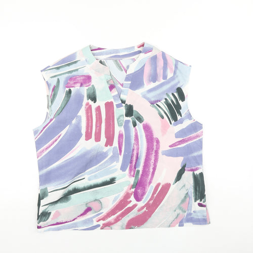 SheIn Womens Multicoloured Geometric Polyester Basic Blouse Size L V-Neck