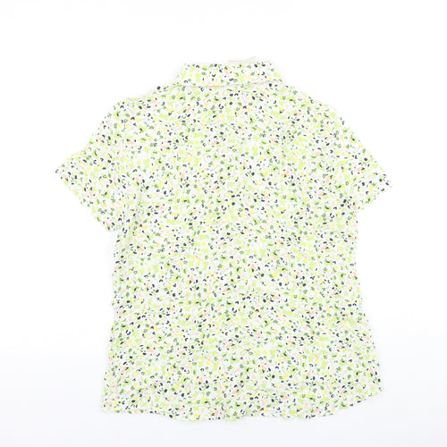 Damart Womens Green Floral Viscose Basic Button-Up Size 10 Collared