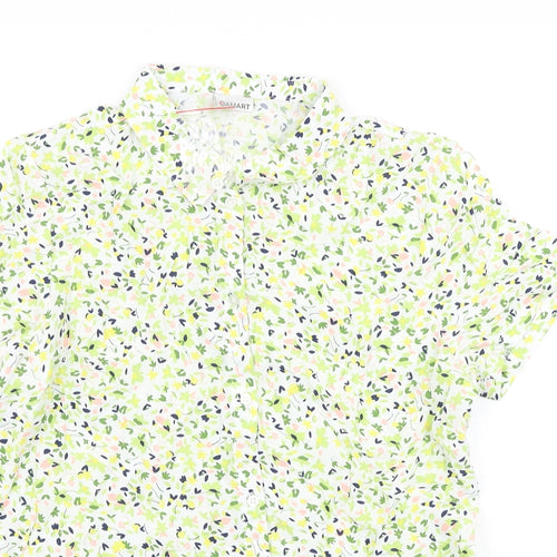 Damart Womens Green Floral Viscose Basic Button-Up Size 10 Collared