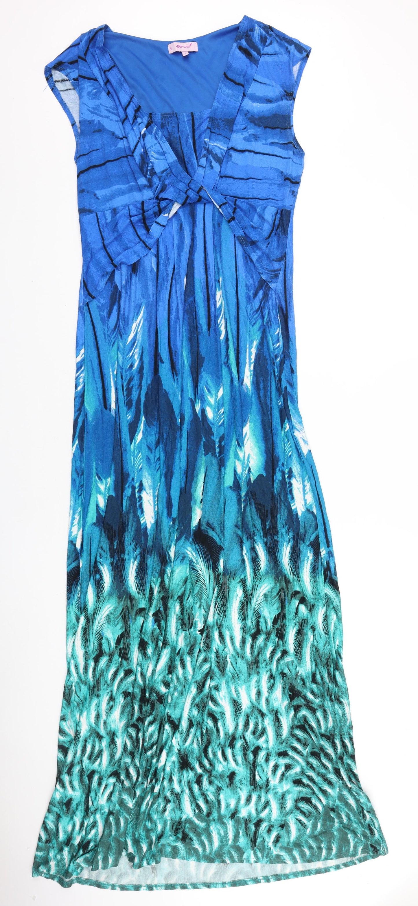 Marks and Spencer Womens Blue Geometric Viscose Maxi Size 12 Square Neck Pullover