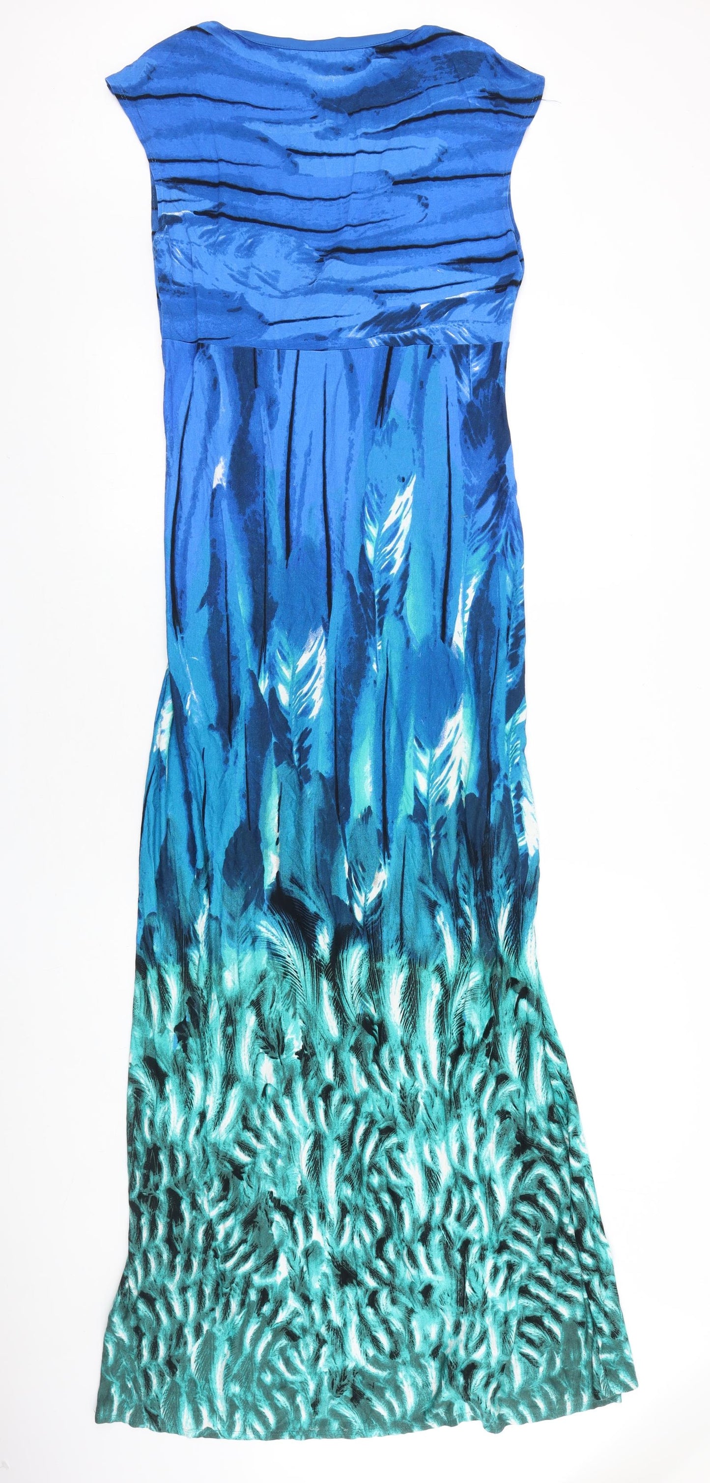 Marks and Spencer Womens Blue Geometric Viscose Maxi Size 12 Square Neck Pullover