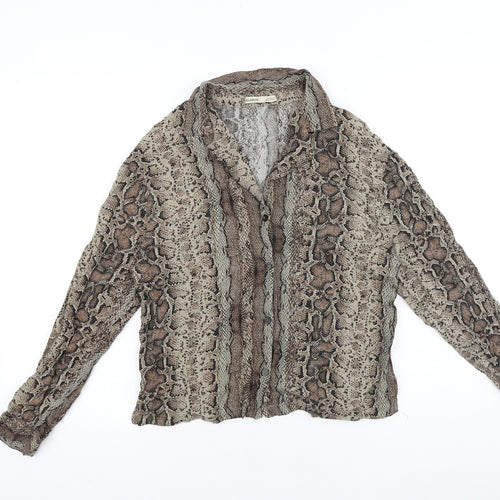 Pull&Bear Womens Brown Animal Print Viscose Basic Button-Up Size 8 Collared - Snake Print