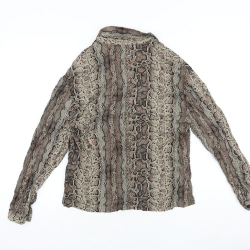 Pull&Bear Womens Brown Animal Print Viscose Basic Button-Up Size 8 Collared - Snake Print