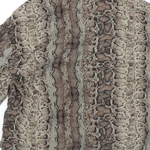 Pull&Bear Womens Brown Animal Print Viscose Basic Button-Up Size 8 Collared - Snake Print