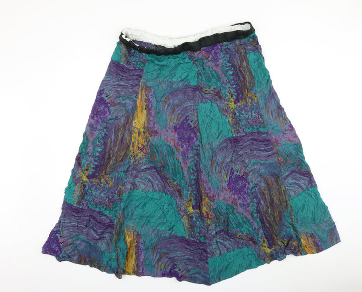 Preworn Womens Multicoloured Geometric Viscose Swing Skirt Size 36 in