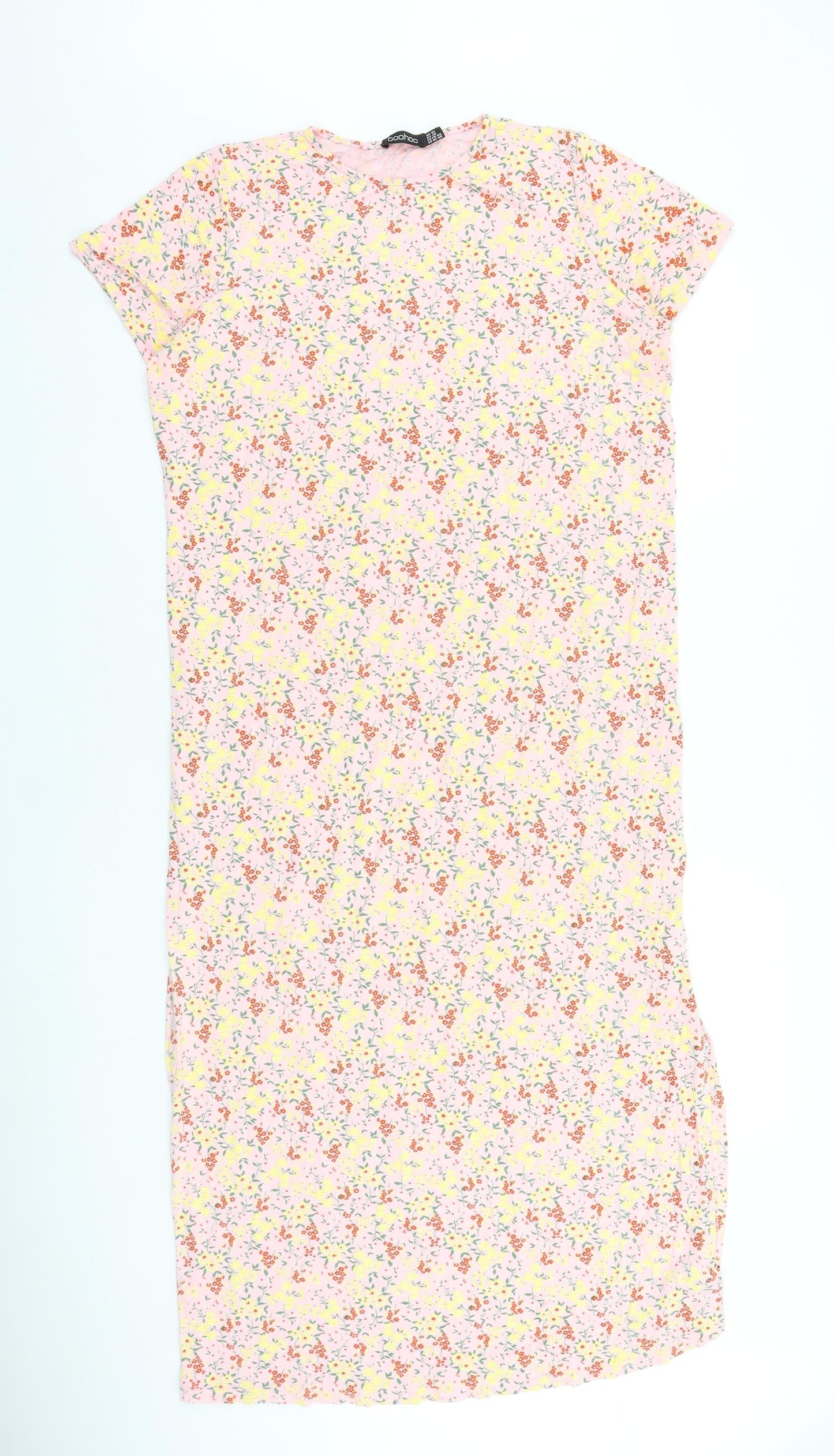 Boohoo Womens Pink Geometric 100% Cotton A-Line Size 14 Round Neck Pullover