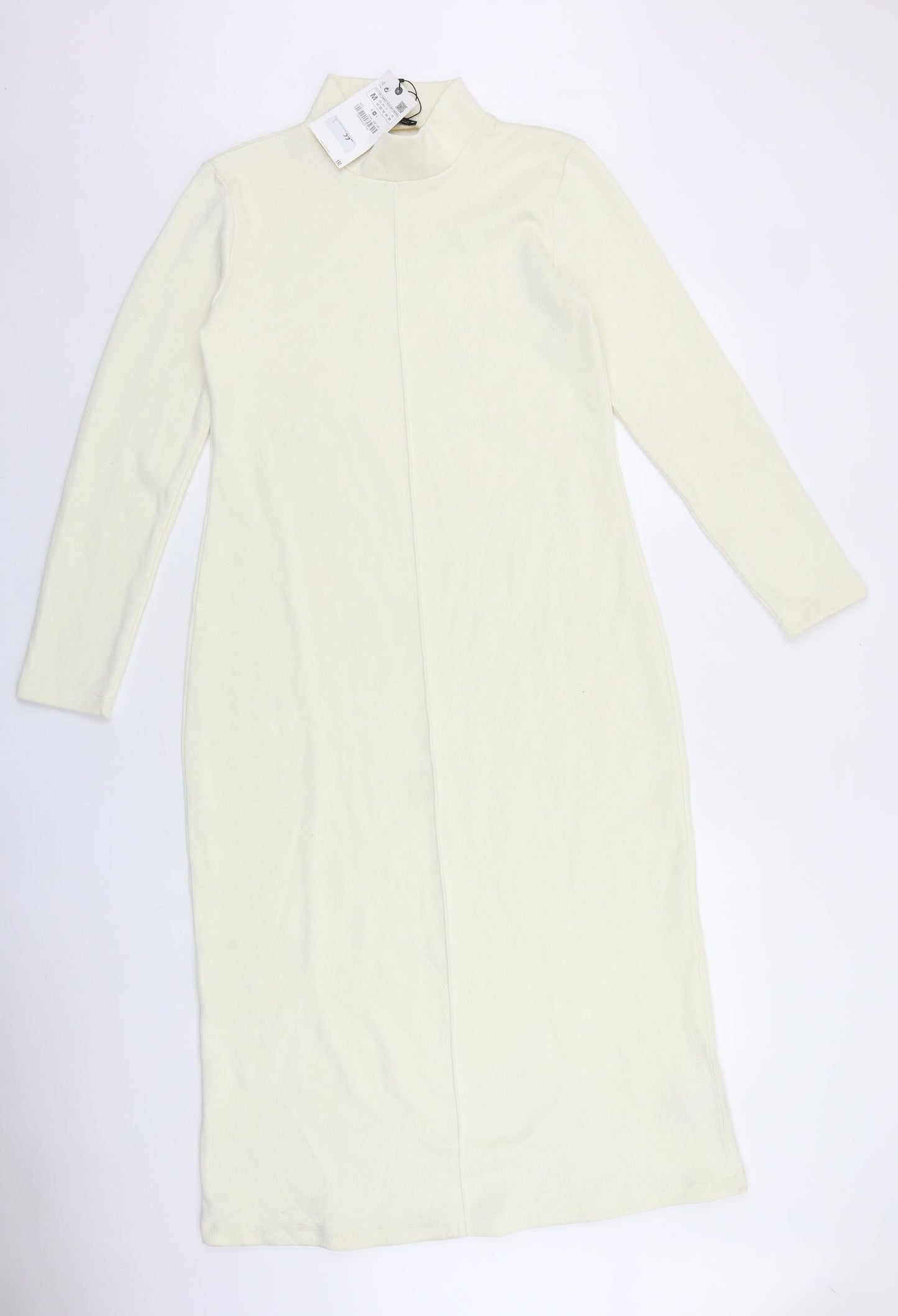Zara Womens Ivory 100% Cotton Bodycon Size M Mock Neck Pullover