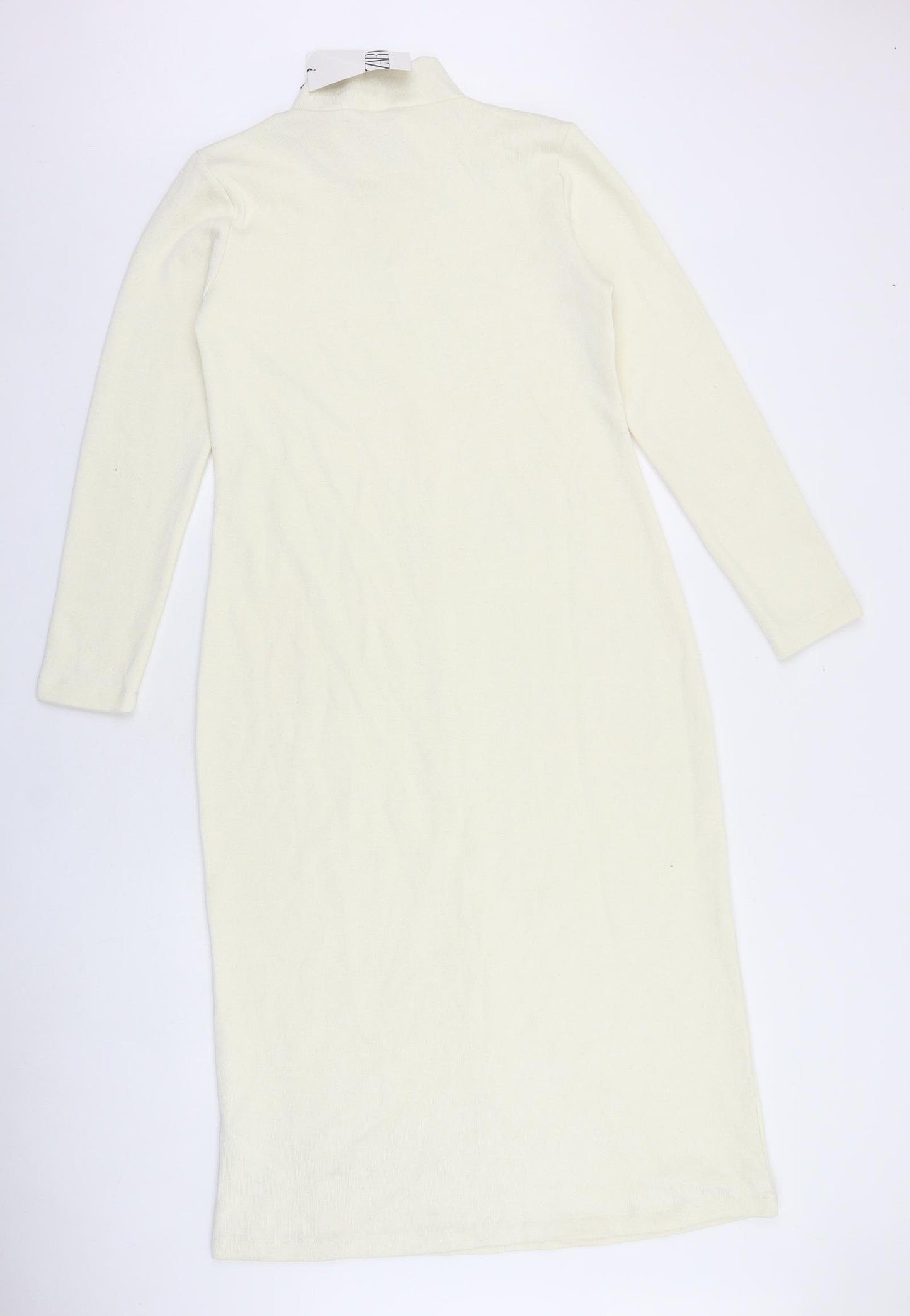 Zara Womens Ivory 100% Cotton Bodycon Size M Mock Neck Pullover