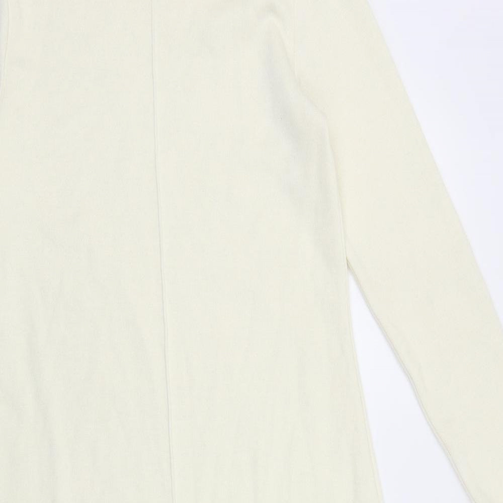 Zara Womens Ivory 100% Cotton Bodycon Size M Mock Neck Pullover