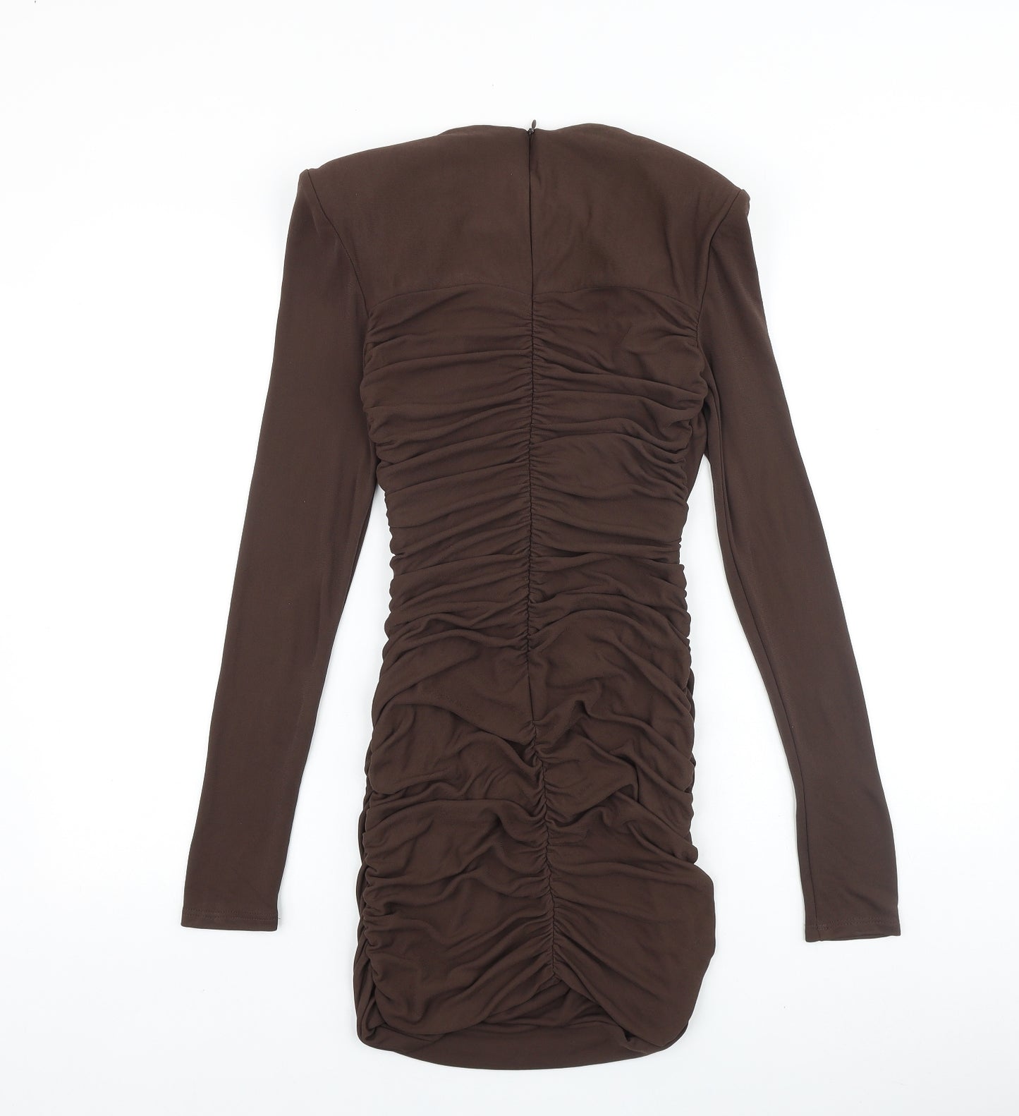 Zara Womens Brown Polyester Bodycon Size 10 Round Neck Zip