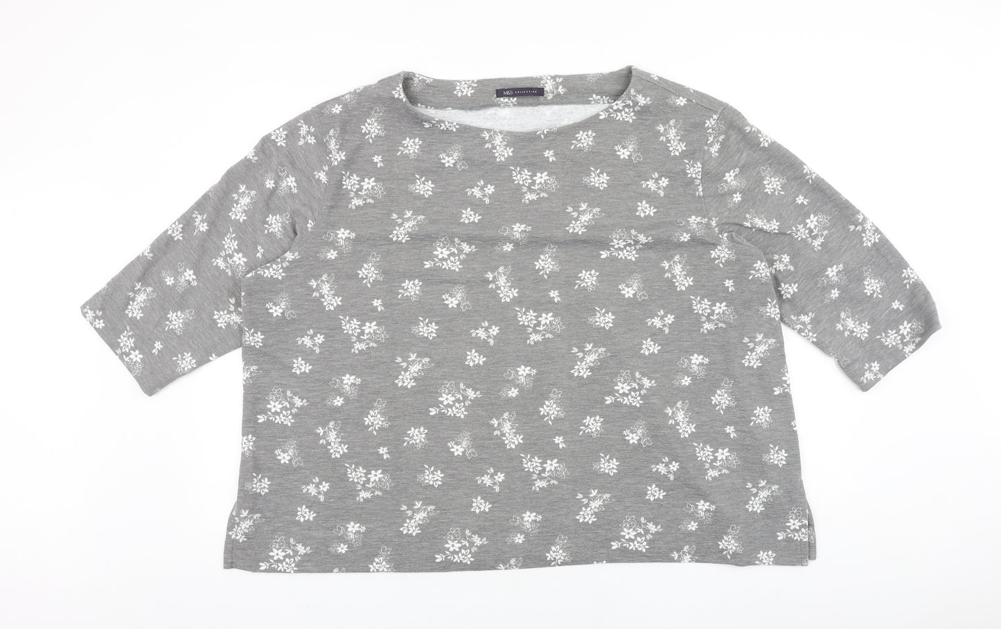 Marks and Spencer Womens Green Floral 100% Cotton Basic T-Shirt Size 24 Round Neck