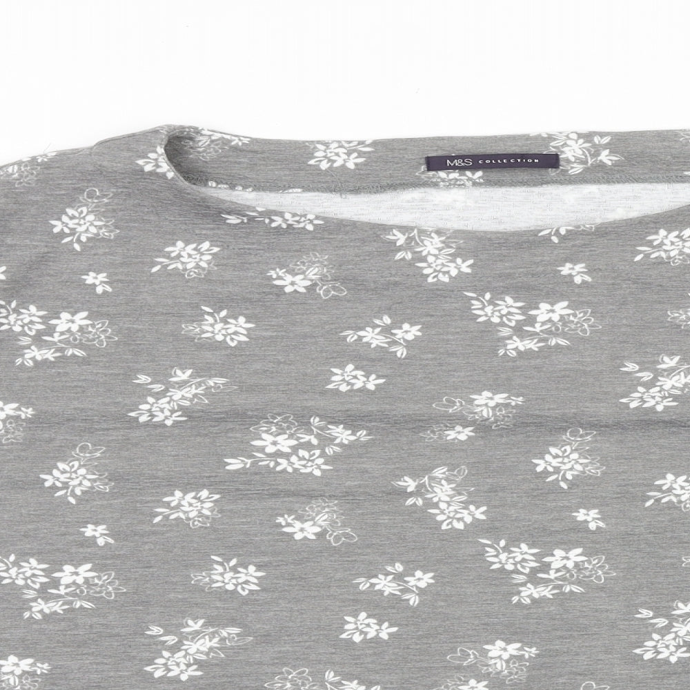 Marks and Spencer Womens Green Floral 100% Cotton Basic T-Shirt Size 24 Round Neck